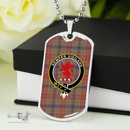 ScottishPlaid Wilson Janet Weathered Clan Tartan Dog Tag Necklace - Crest Classic Scottish Plaid Tartan Plaid