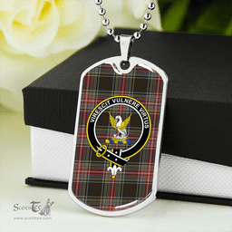 ScottishPlaid Stewart Black Weathered Clan Tartan Dog Tag Necklace - Crest Classic Scottish Plaid Tartan Plaid