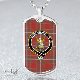 ScottishPlaid Stewart of Fingask Weathered Clan Tartan Dog Tag Necklace - Crest Classic Scottish Plaid Tartan Plaid