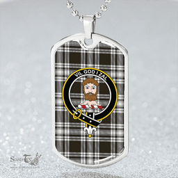 ScottishPlaid Menzies 1938 Weathered Clan Tartan Dog Tag Necklace - Crest Classic Scottish Plaid Tartan Plaid
