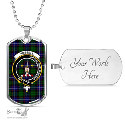 Scottish Russell Clan Tartan Dog Tag Necklace - Crest Classic Scottish Plaid Tartan Plaid