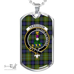 Scottish Fergusson Clan Tartan Dog Tag Necklace - Crest Classic Scottish Plaid Tartan Plaid