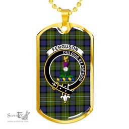 Scottish Fergusson Clan Tartan Dog Tag Necklace - Crest Classic Scottish Plaid Tartan Plaid