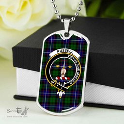 Scottish Russell Clan Tartan Dog Tag Necklace - Crest Classic Scottish Plaid Tartan Plaid