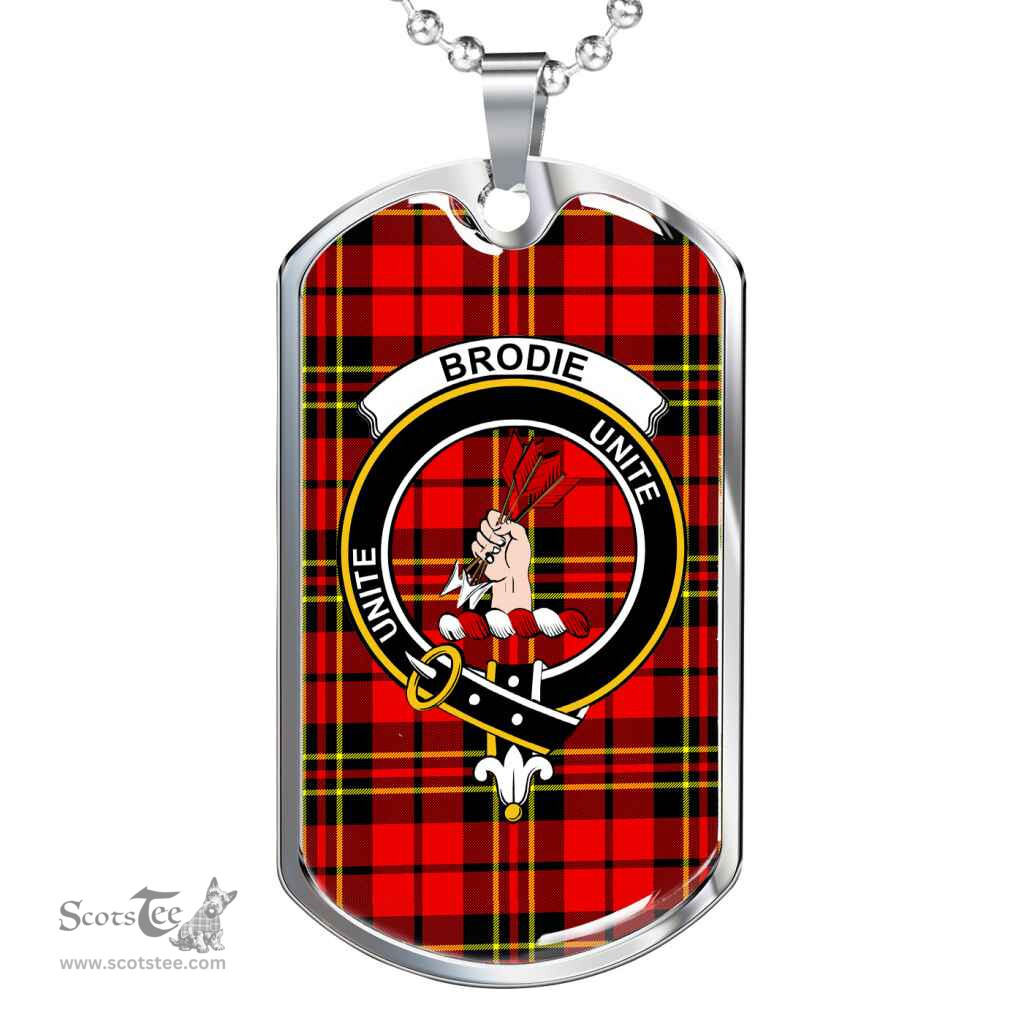 Scottish Brodie Clan Tartan Dog Tag Necklace - Crest Classic Scottish Plaid Tartan Plaid