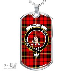 Scottish Brodie Clan Tartan Dog Tag Necklace - Crest Classic Scottish Plaid Tartan Plaid