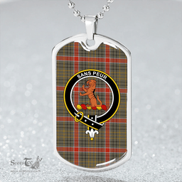 ScottishPlaid Sutherland of Duffus Ancient Clan Tartan Dog Tag Necklace - Crest Classic Scottish Plaid Tartan Plaid