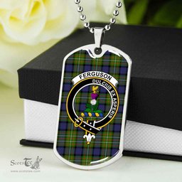 Scottish Fergusson Clan Tartan Dog Tag Necklace - Crest Classic Scottish Plaid Tartan Plaid