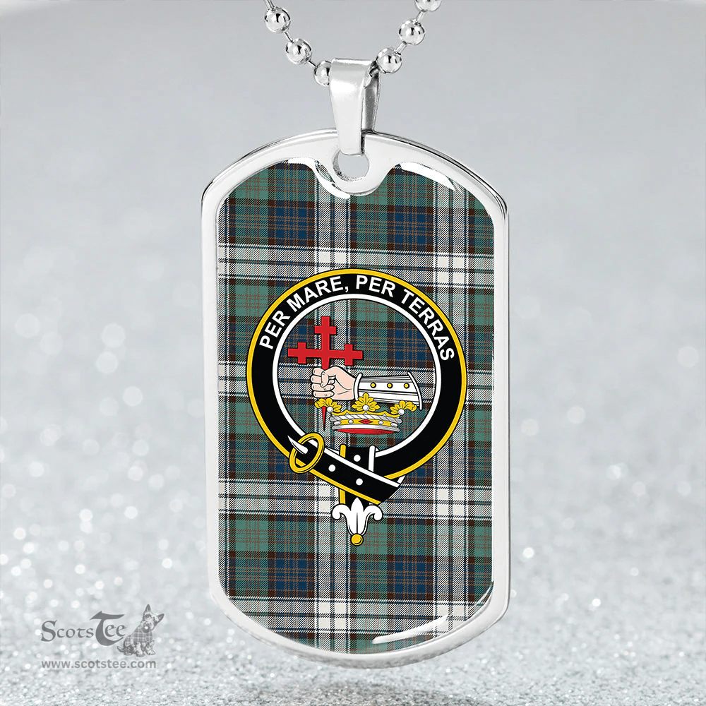 ScottishPlaid MacDonald Dress Muted Blue Special Weathered Clan Tartan Dog Tag Necklace - Crest Classic Scottish Plaid Tartan Plaid
