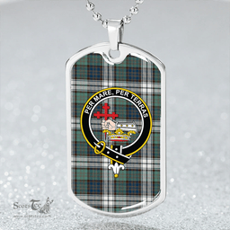ScottishPlaid MacDonald Dress Muted Blue Special Weathered Clan Tartan Dog Tag Necklace - Crest Classic Scottish Plaid Tartan Plaid