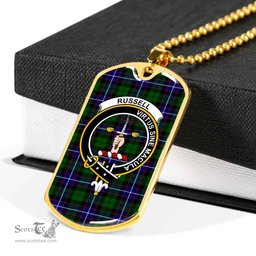 Scottish Russell Clan Tartan Dog Tag Necklace - Crest Classic Scottish Plaid Tartan Plaid