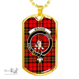 Scottish Brodie Clan Tartan Dog Tag Necklace - Crest Classic Scottish Plaid Tartan Plaid