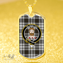 ScottishPlaid Menzies 1938 Weathered Clan Tartan Dog Tag Necklace - Crest Classic Scottish Plaid Tartan Plaid
