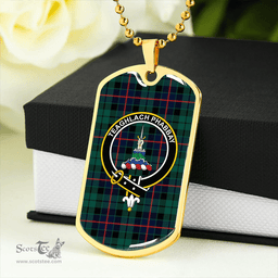 ScottishPlaid Morrison Hunting (Morrison Green) Modern Clan Tartan Dog Tag Necklace - Crest Classic Scottish Plaid Tartan Plaid