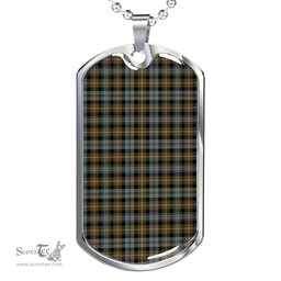 Scottish Farquharson Weathered Clan Tartan Dog Tag Necklace - Classic Scottish Plaid Tartan Plaid