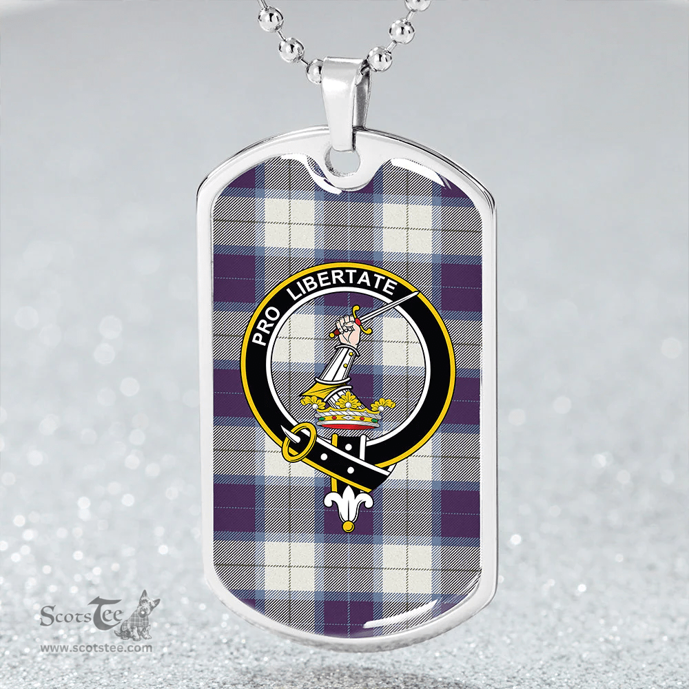 ScottishPlaid Wallace Dress Blue (Wallas Dress Blue) Weathered Clan Tartan Dog Tag Necklace - Crest Classic Scottish Plaid Tartan Plaid