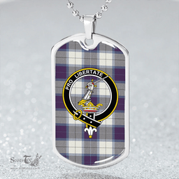 ScottishPlaid Wallace Dress Blue (Wallas Dress Blue) Weathered Clan Tartan Dog Tag Necklace - Crest Classic Scottish Plaid Tartan Plaid