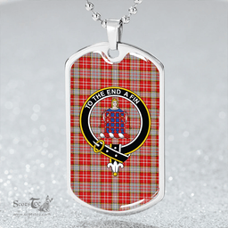 ScottishPlaid Ogilvie #2 Weathered Clan Tartan Dog Tag Necklace - Crest Classic Scottish Plaid Tartan Plaid