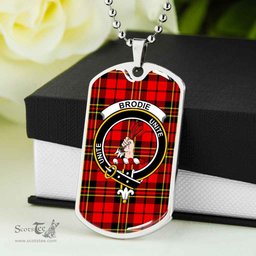 Scottish Brodie Clan Tartan Dog Tag Necklace - Crest Classic Scottish Plaid Tartan Plaid
