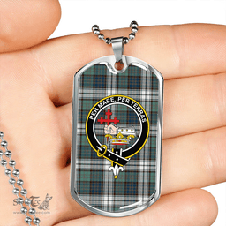 ScottishPlaid MacDonald Dress Muted Blue Special Weathered Clan Tartan Dog Tag Necklace - Crest Classic Scottish Plaid Tartan Plaid