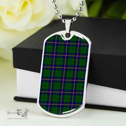 Scottish Carmichael Modern Clan Tartan Dog Tag Necklace - Classic Scottish Plaid Tartan Plaid