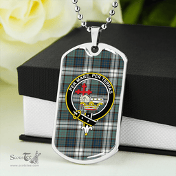 ScottishPlaid MacDonald Dress Muted Blue Special Weathered Clan Tartan Dog Tag Necklace - Crest Classic Scottish Plaid Tartan Plaid