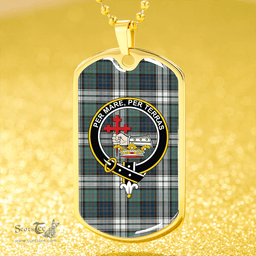 ScottishPlaid MacDonald Dress Muted Blue Special Weathered Clan Tartan Dog Tag Necklace - Crest Classic Scottish Plaid Tartan Plaid