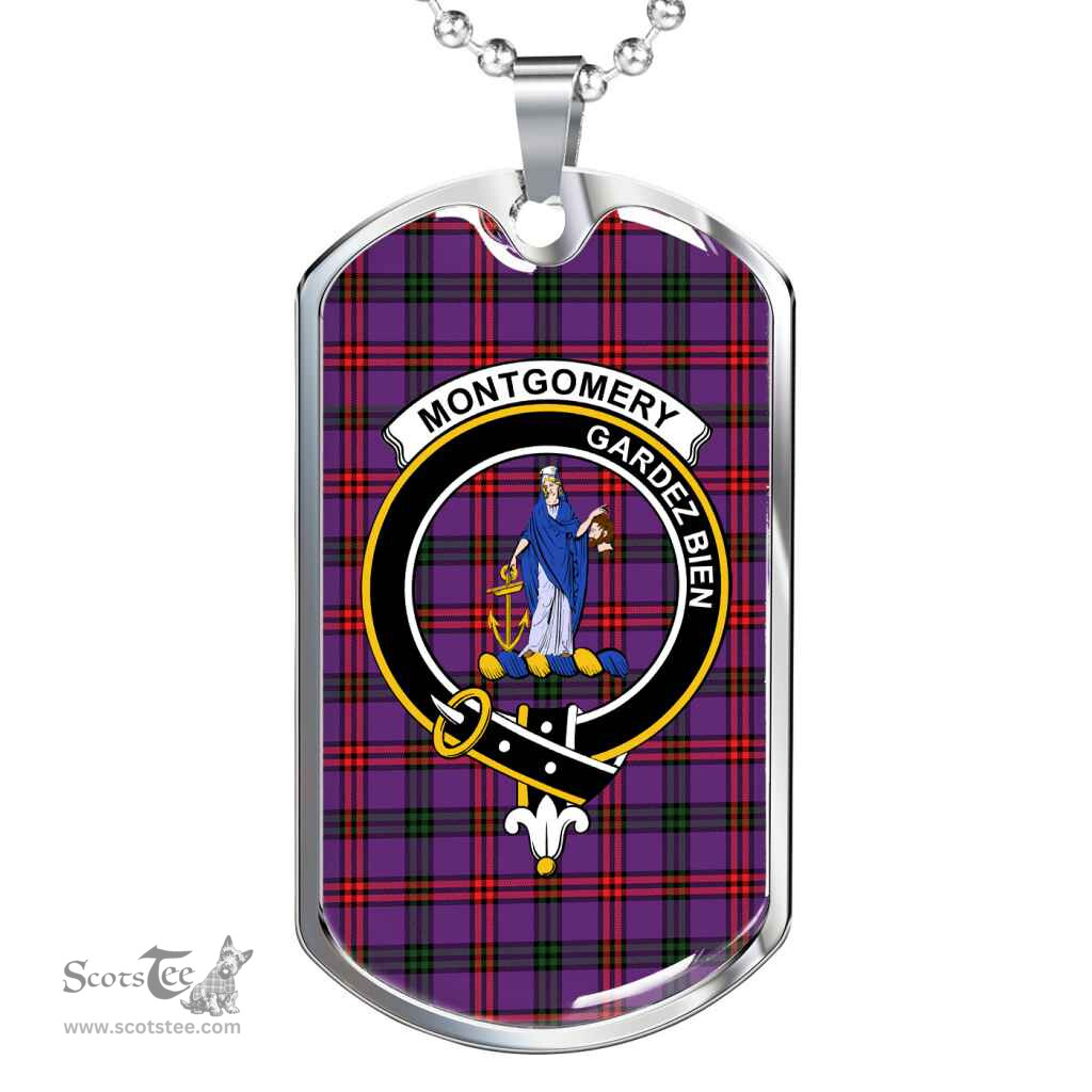 Scottish Montgomery Clan Tartan Dog Tag Necklace - Crest Classic Scottish Plaid Tartan Plaid