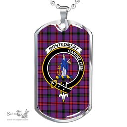 Scottish Montgomery Clan Tartan Dog Tag Necklace - Crest Classic Scottish Plaid Tartan Plaid
