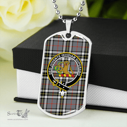 ScottishPlaid Thomson Grey (MacThomas/Thompson Grey) Modern Clan Tartan Dog Tag Necklace - Crest Classic Scottish Plaid Tartan Plaid