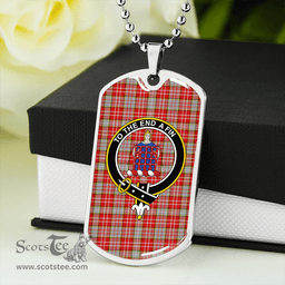 ScottishPlaid Ogilvie #2 Weathered Clan Tartan Dog Tag Necklace - Crest Classic Scottish Plaid Tartan Plaid