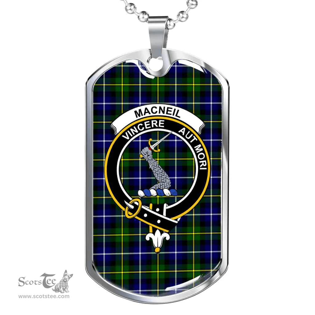 Scottish MacNeill of Barra Clan Tartan Dog Tag Necklace - Crest Classic Scottish Plaid Tartan Plaid