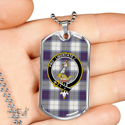 ScottishPlaid Wallace Dress Blue (Wallas Dress Blue) Weathered Clan Tartan Dog Tag Necklace - Crest Classic Scottish Plaid Tartan Plaid