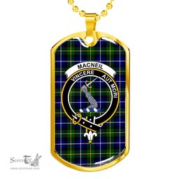 Scottish MacNeill of Barra Clan Tartan Dog Tag Necklace - Crest Classic Scottish Plaid Tartan Plaid