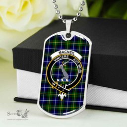 Scottish MacNeill of Barra Clan Tartan Dog Tag Necklace - Crest Classic Scottish Plaid Tartan Plaid