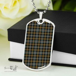Scottish Farquharson Weathered Clan Tartan Dog Tag Necklace - Classic Scottish Plaid Tartan Plaid