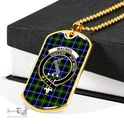 Scottish MacNeill of Barra Clan Tartan Dog Tag Necklace - Crest Classic Scottish Plaid Tartan Plaid