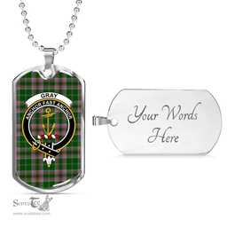 Scottish Gray Clan Tartan Dog Tag Necklace - Crest Classic Scottish Plaid Tartan Plaid