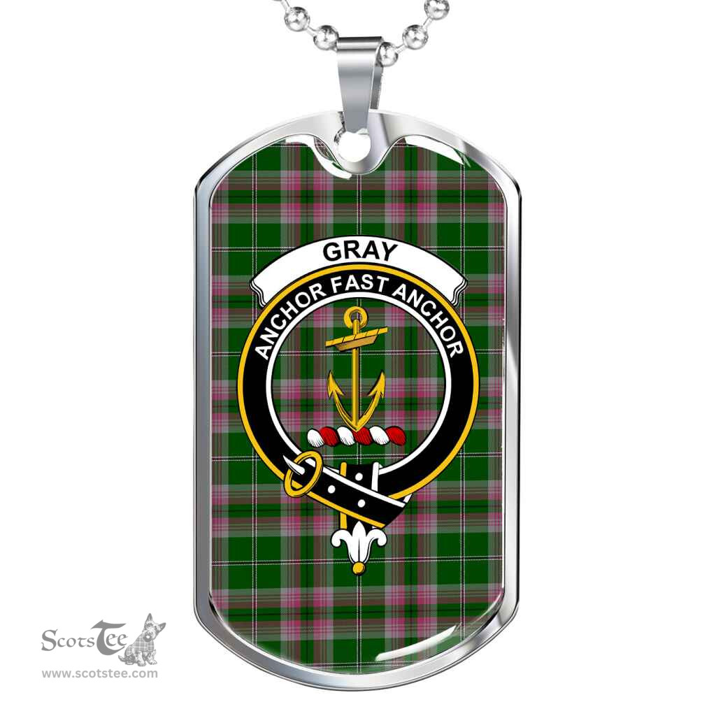 Scottish Gray Clan Tartan Dog Tag Necklace - Crest Classic Scottish Plaid Tartan Plaid