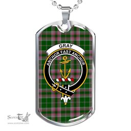 Scottish Gray Clan Tartan Dog Tag Necklace - Crest Classic Scottish Plaid Tartan Plaid