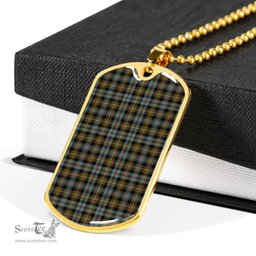 Scottish Farquharson Weathered Clan Tartan Dog Tag Necklace - Classic Scottish Plaid Tartan Plaid