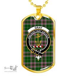 Scottish Gray Clan Tartan Dog Tag Necklace - Crest Classic Scottish Plaid Tartan Plaid