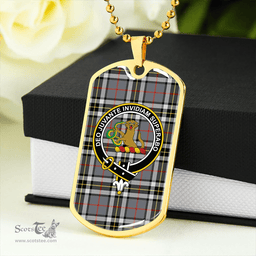 ScottishPlaid Thomson Grey (MacThomas/Thompson Grey) Modern Clan Tartan Dog Tag Necklace - Crest Classic Scottish Plaid Tartan Plaid