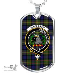 Scottish MacLaren Clan Tartan Dog Tag Necklace - Crest Classic Scottish Plaid Tartan Plaid