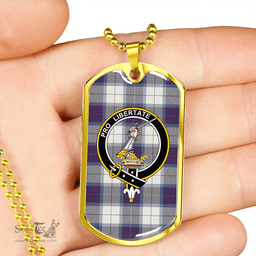 ScottishPlaid Wallace Dress Blue (Wallas Dress Blue) Weathered Clan Tartan Dog Tag Necklace - Crest Classic Scottish Plaid Tartan Plaid