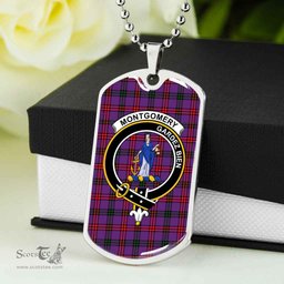 Scottish Montgomery Clan Tartan Dog Tag Necklace - Crest Classic Scottish Plaid Tartan Plaid