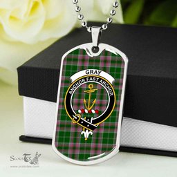 Scottish Gray Clan Tartan Dog Tag Necklace - Crest Classic Scottish Plaid Tartan Plaid