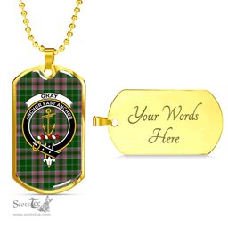 Scottish Gray Clan Tartan Dog Tag Necklace - Crest Classic Scottish Plaid Tartan Plaid