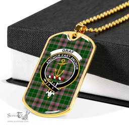 Scottish Gray Clan Tartan Dog Tag Necklace - Crest Classic Scottish Plaid Tartan Plaid