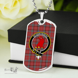 ScottishPlaid MacNicol Red Weathered Clan Tartan Dog Tag Necklace - Crest Classic Scottish Plaid Tartan Plaid